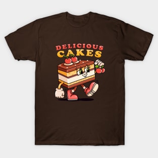 Delicious cake, retro mascot cartoon T-Shirt